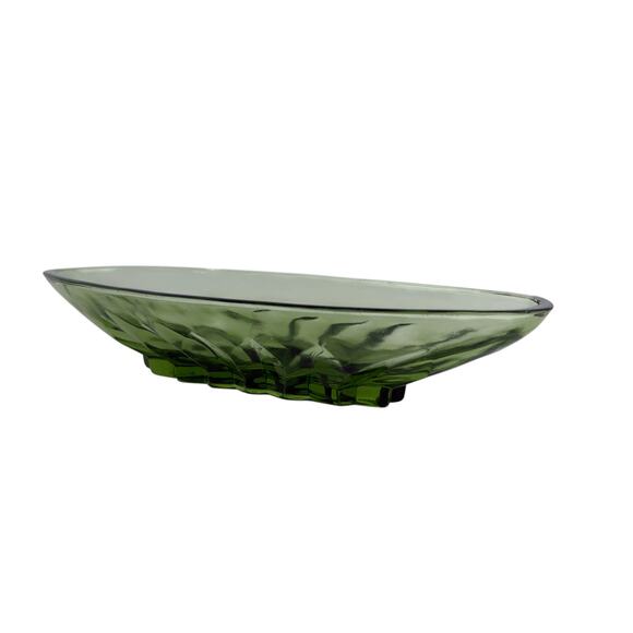 Vintage Green Pressed Glass Oval Serving or Candy Dish, Mid Century Avocado - Picture 11 of 16